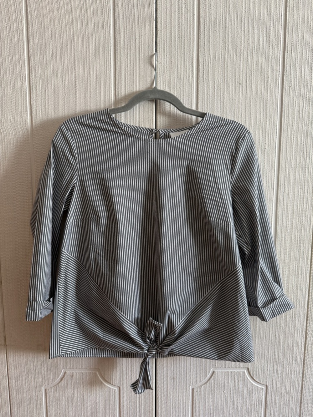 J. Jill Black and White Striped Tie-Front Blouse